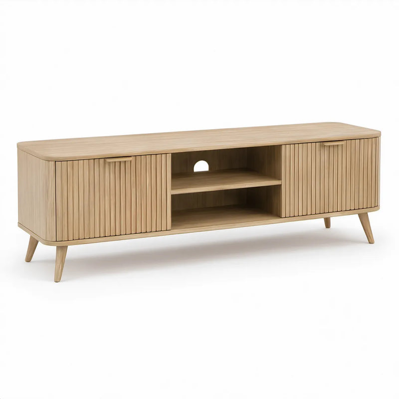 Televizní stolek z MDF s dubovou dýhou, přírodní dub, 160 × 40 × 55 cm