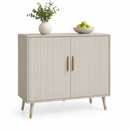 Příborník se 2 dvířky z MDF, krémový se zlatými detaily, 100 x 40 x 90 cm
