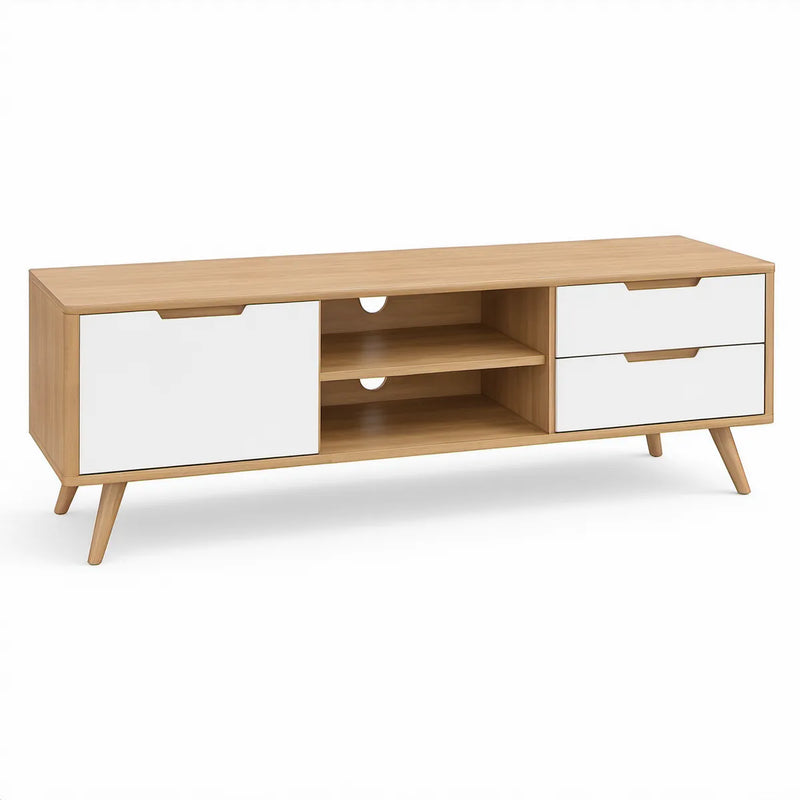 TV stolek 160 × 40 × 50 cm v dekoru světlého dubu a bílé